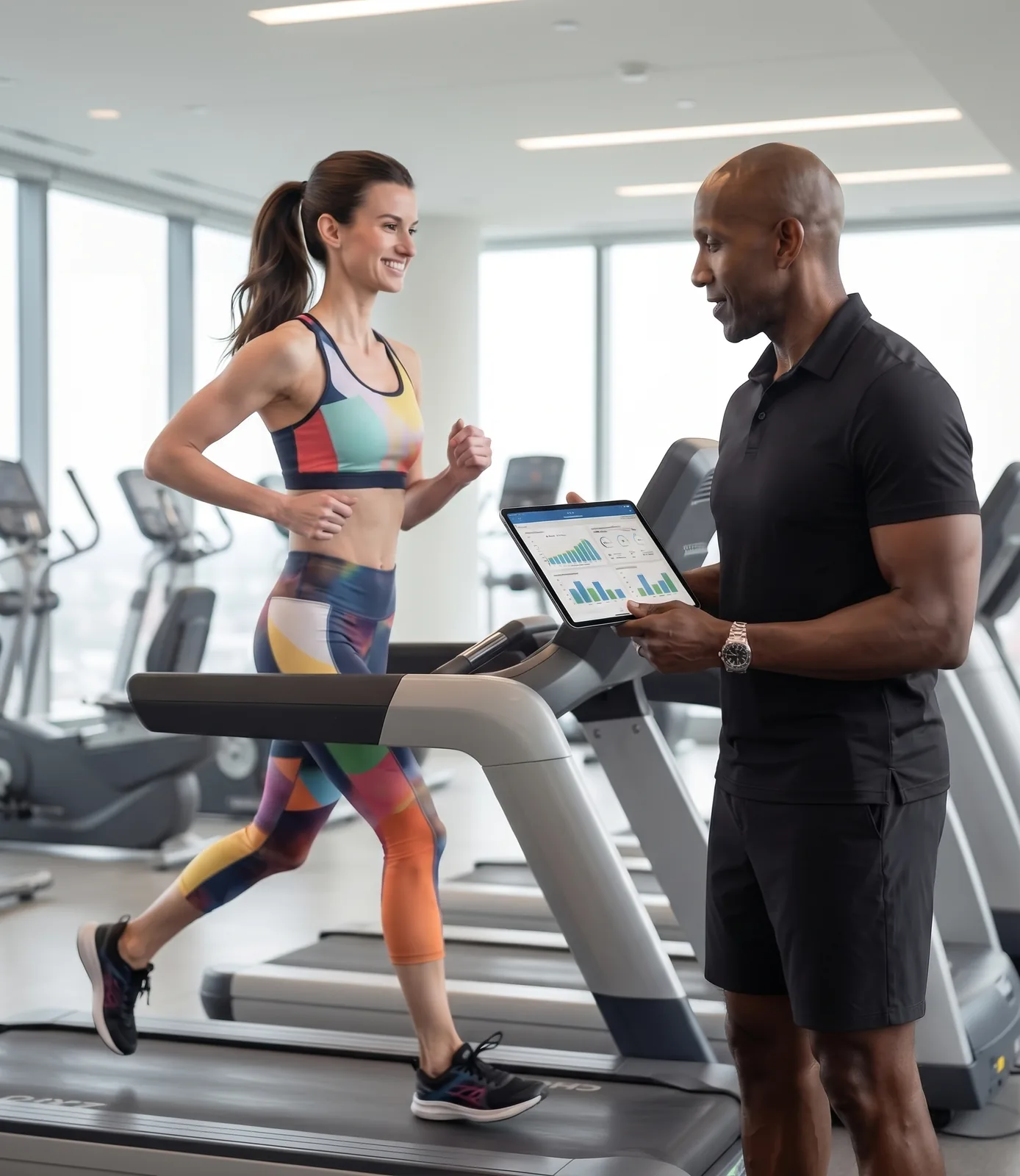 A GameDay fitness assessment on a treadmill with a coach