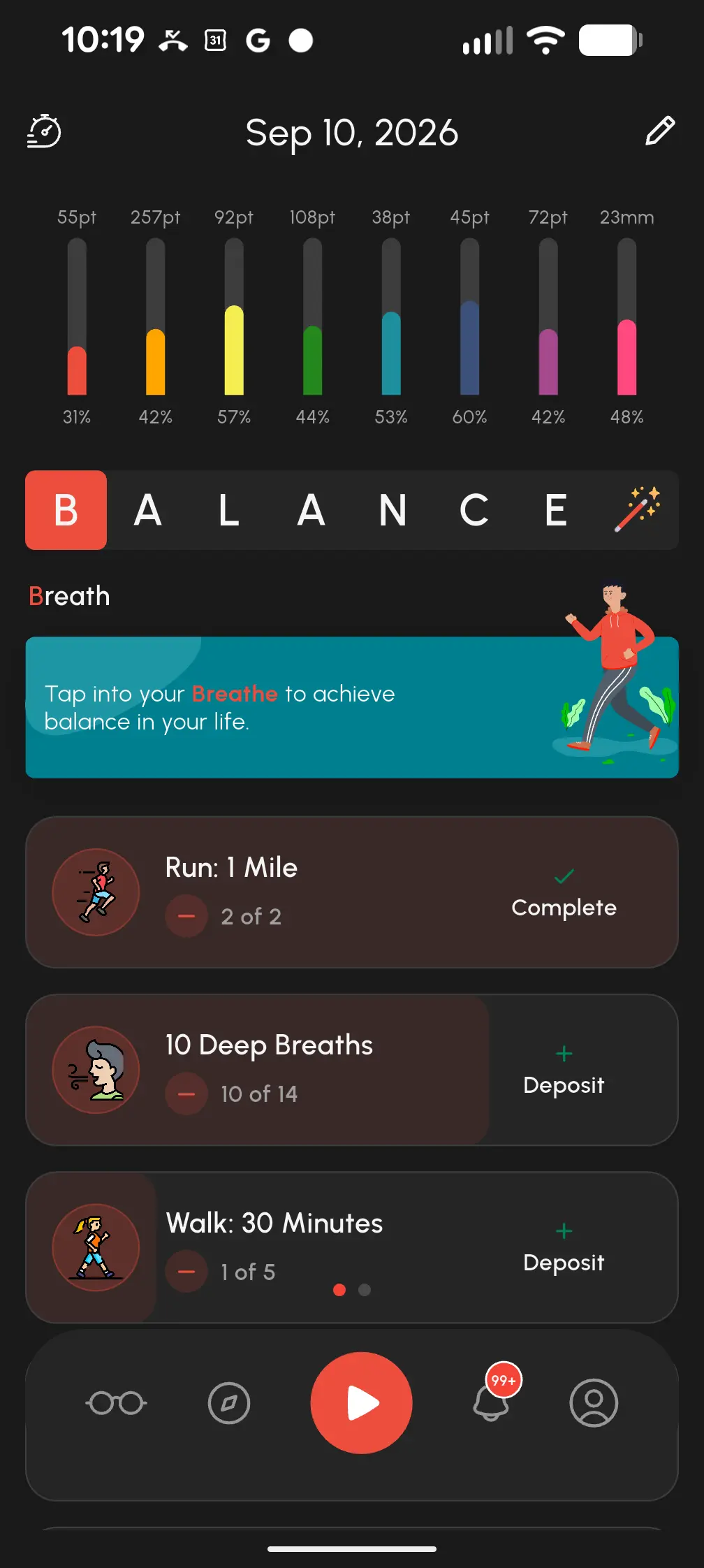 Track your daily deposits